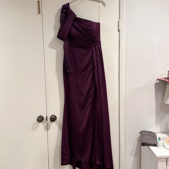 Hermz LA designer plum one shoulder gown - Picture 2 of 8
